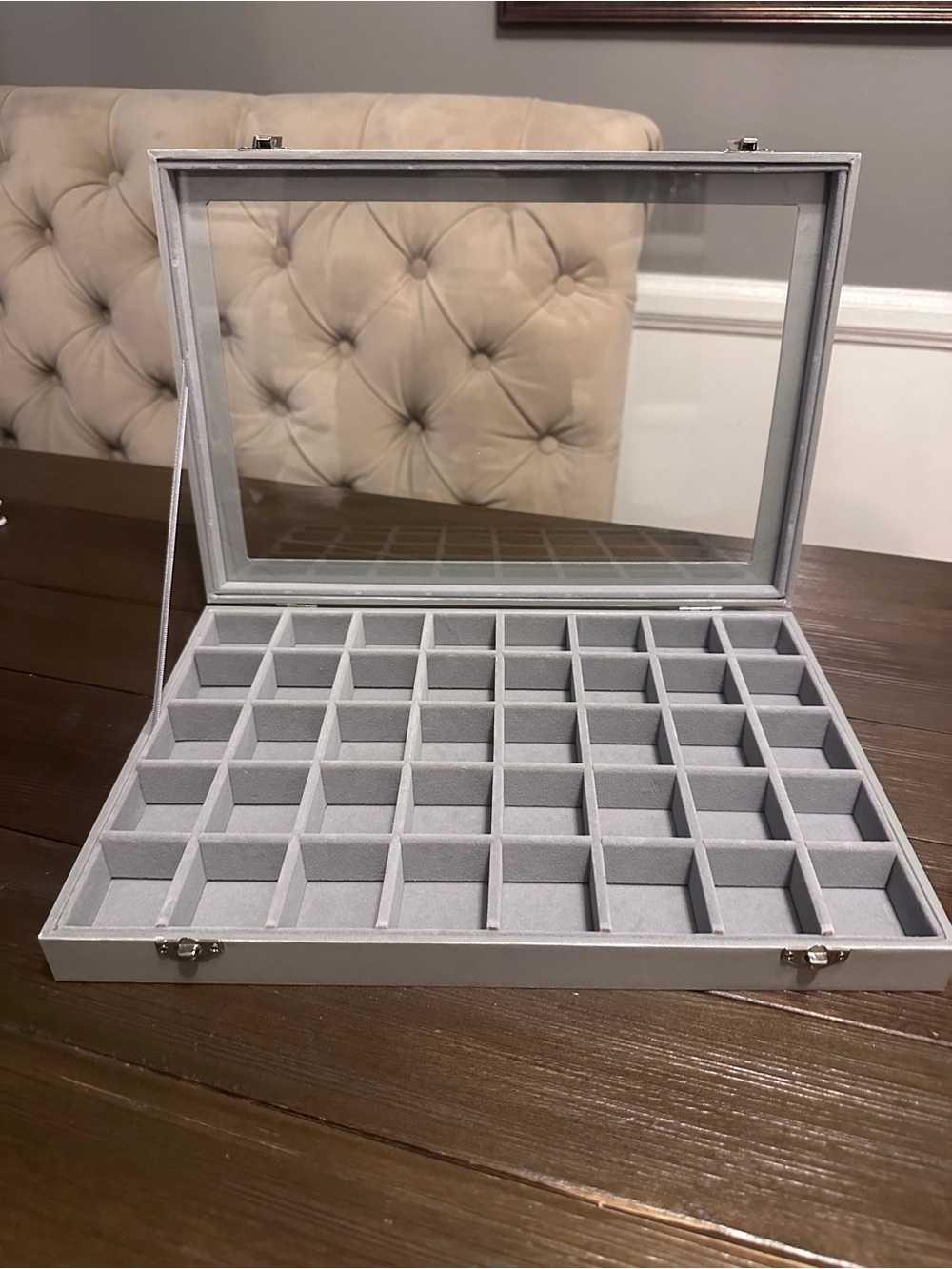 Velvet Jewelry Storage Organizer Box with Clear Glass Lid